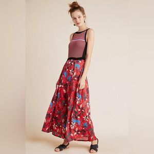 Anthropologie Aldomartins M* Red Floral Cheetah Print Natasha Maxi Sweater Dress